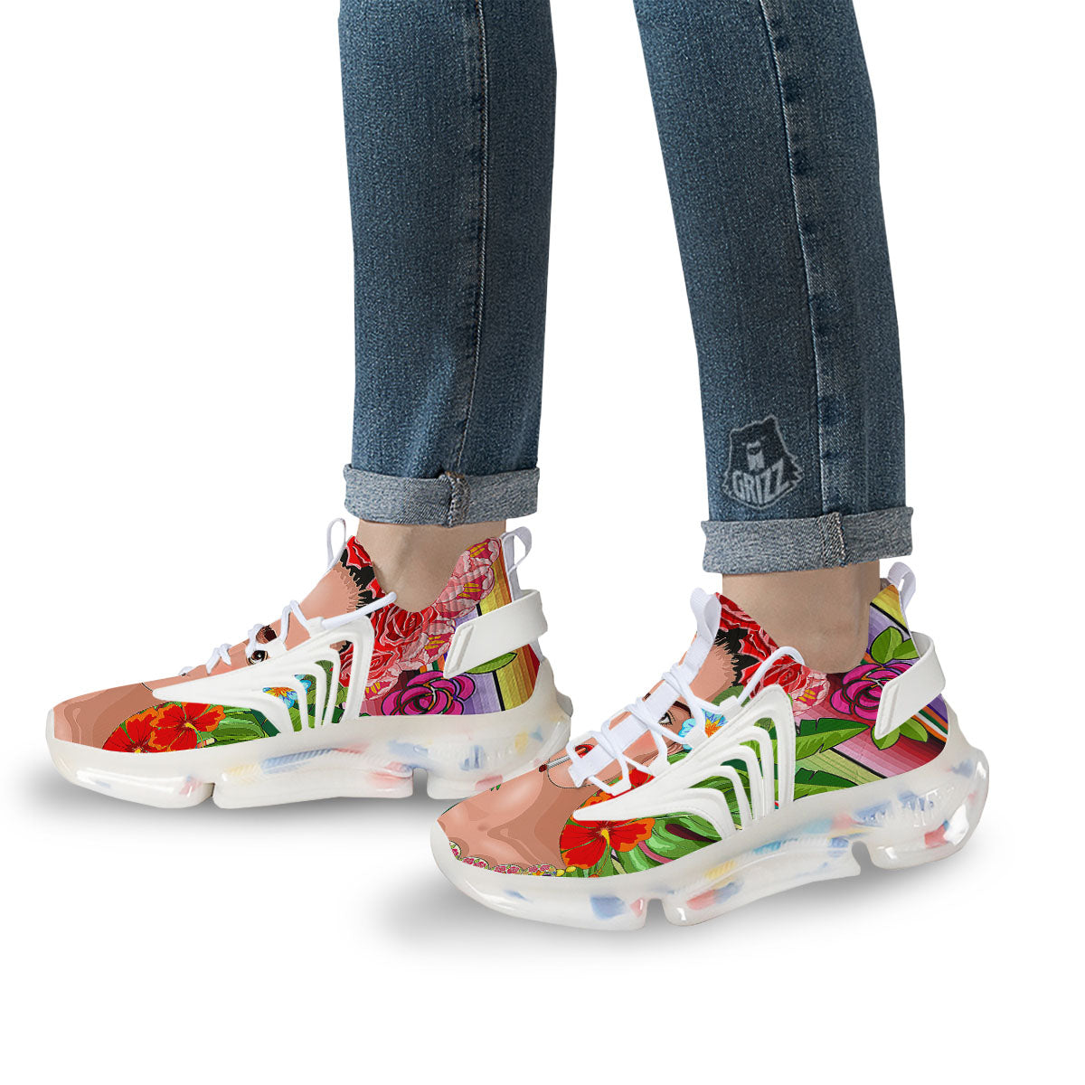 Serape Frida Kahlo Print White Gym Shoes-grizzshop
