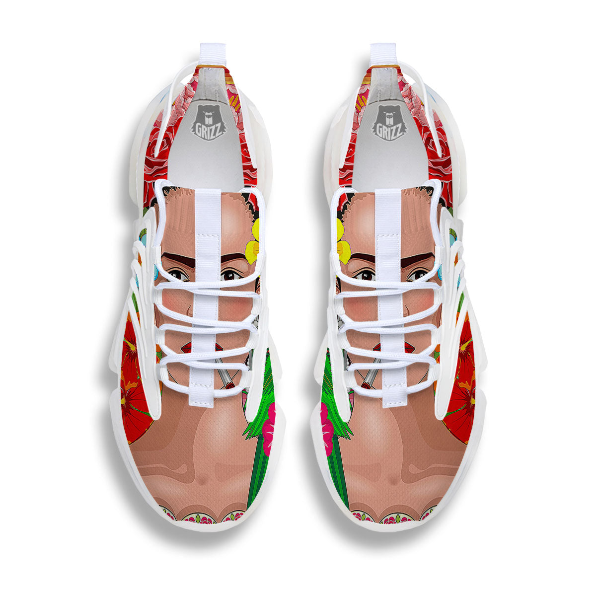 Serape Frida Kahlo Print White Gym Shoes-grizzshop