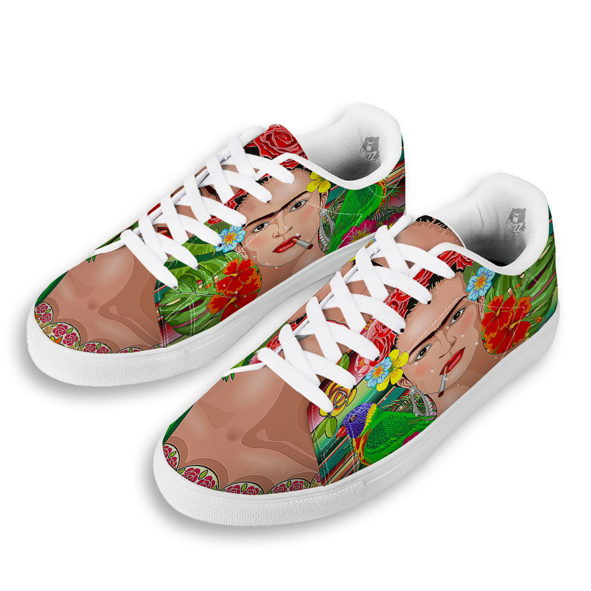 Serape Frida Kahlo Print White Low Top Sneakers-grizzshop