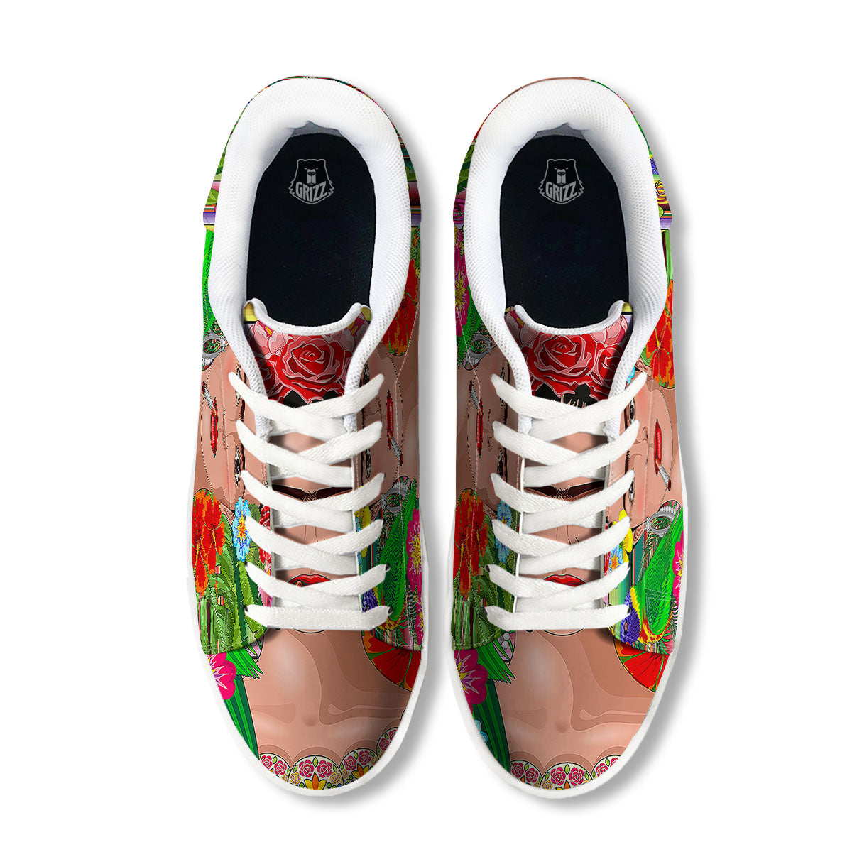 Serape Frida Kahlo Print White Low Top Sneakers-grizzshop