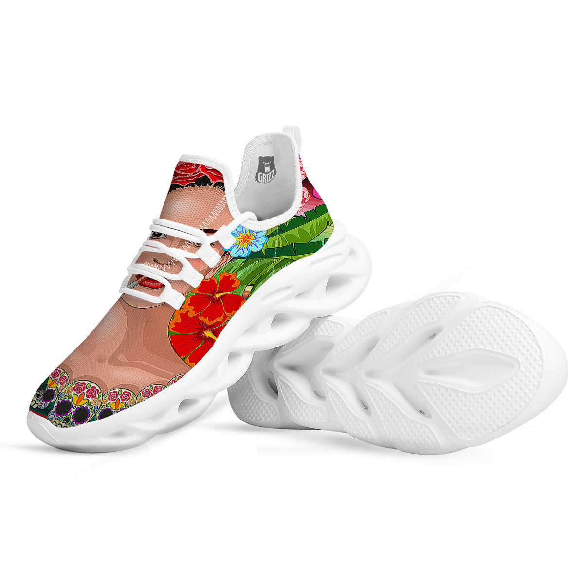 Serape Frida Kahlo Print White Running Shoes-grizzshop