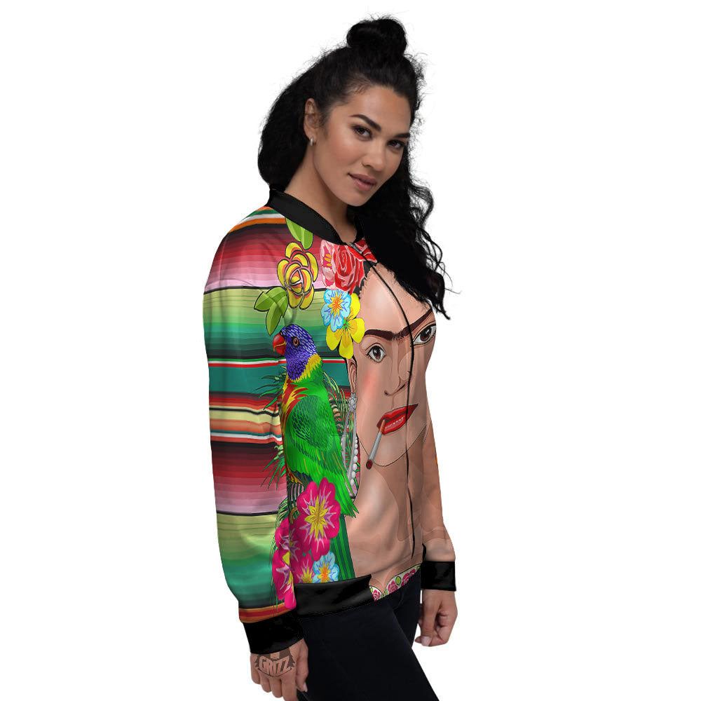 Serape Frida Kahlo Print Women's Bomber Jacket-grizzshop