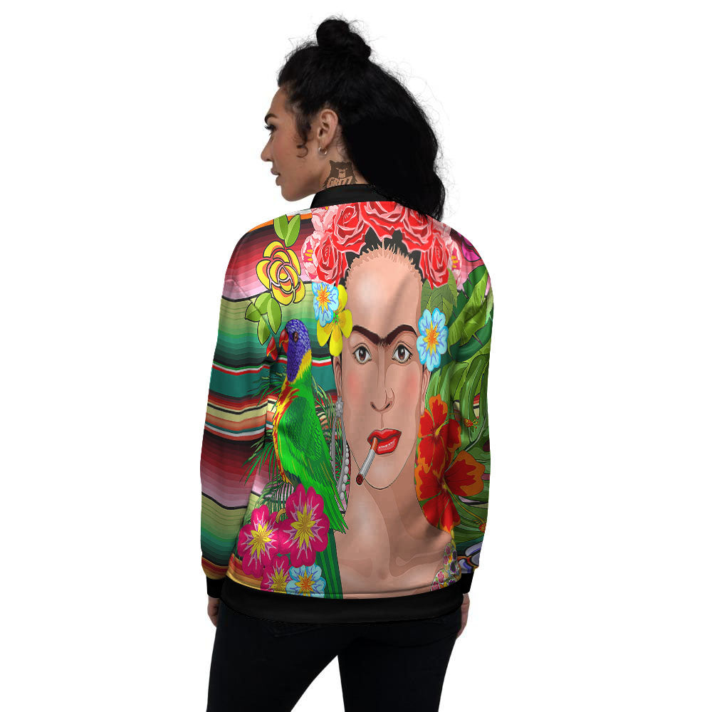 Serape Frida Kahlo Print Women's Bomber Jacket-grizzshop