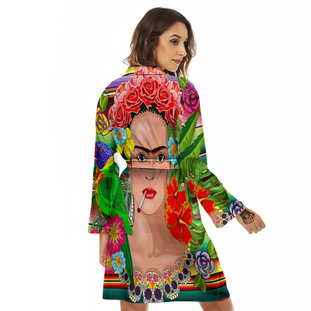 Serape Frida Kahlo Print Women's Robe-grizzshop