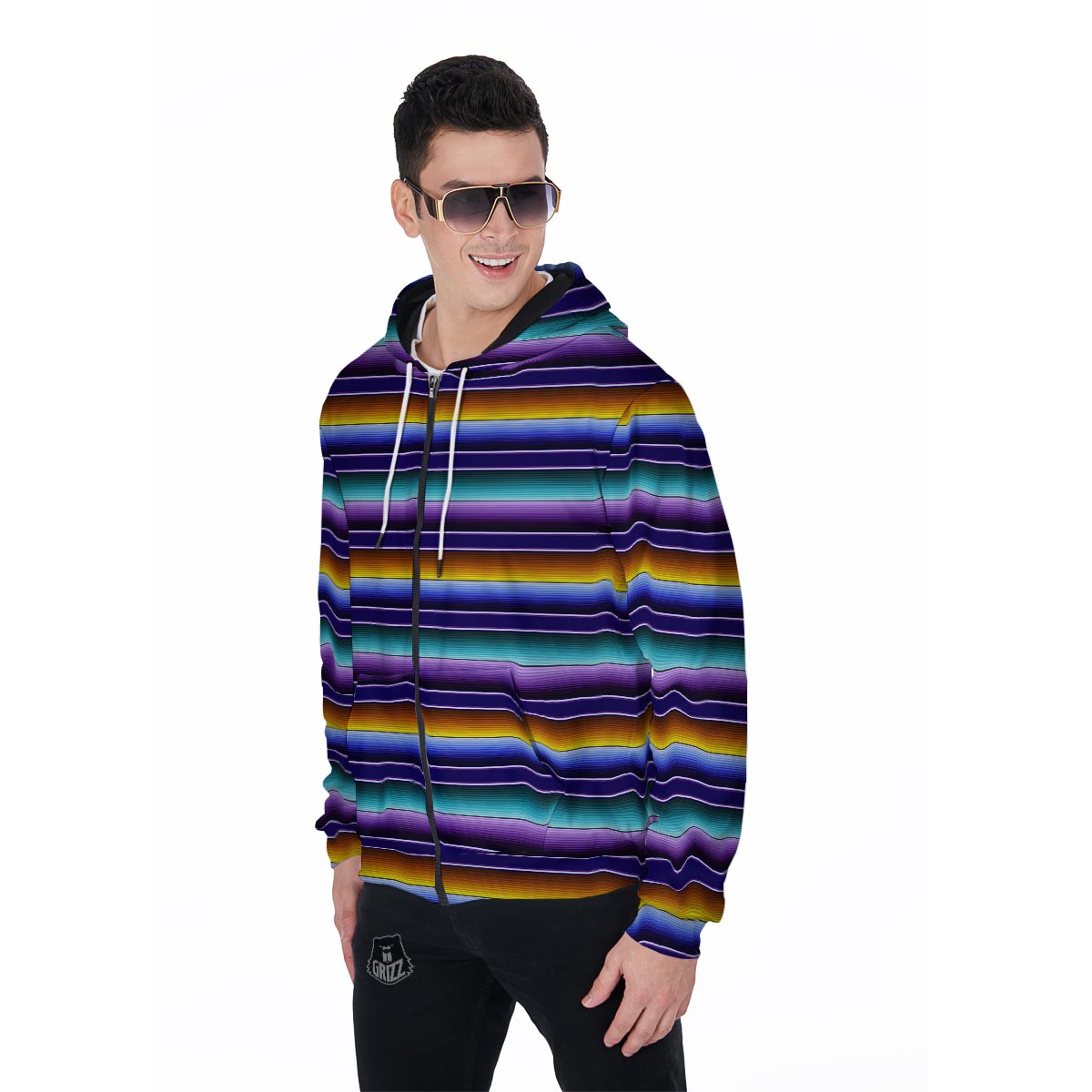 Serape Men's Zip Up Hoodie-grizzshop