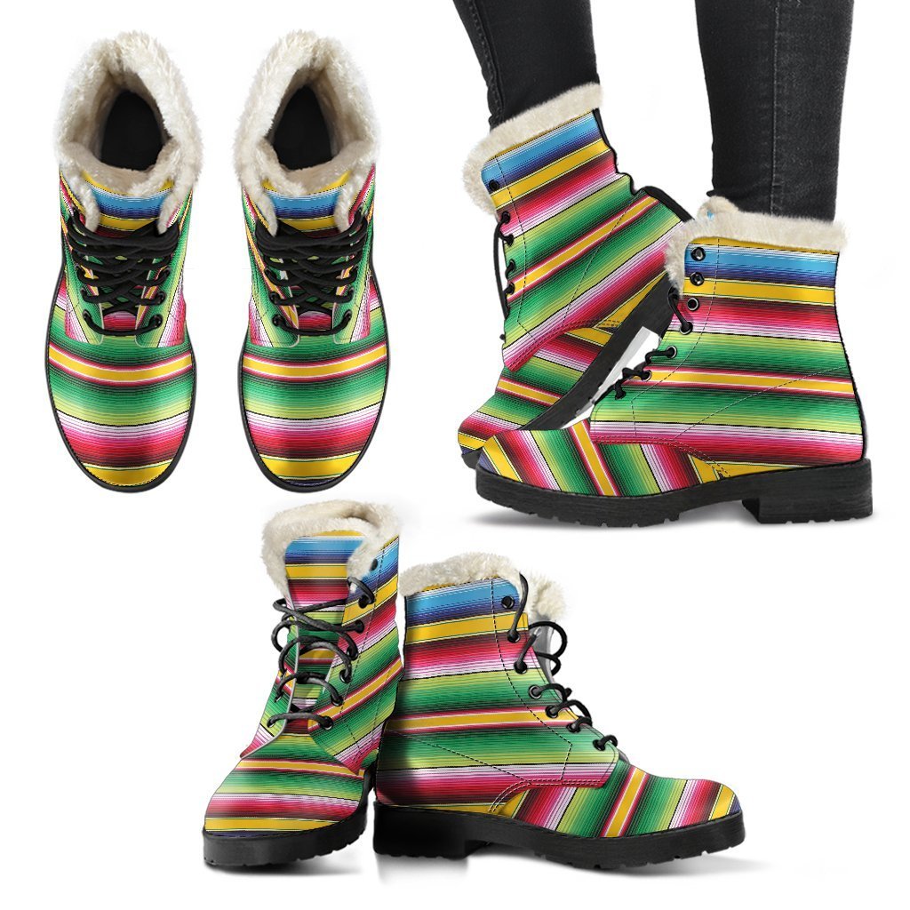 Serape Mexican Blanket Baja Pattern Print Comfy Winter Boots-grizzshop
