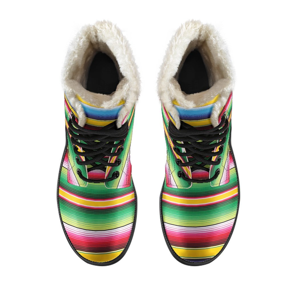 Serape Mexican Blanket Baja Pattern Print Comfy Winter Boots-grizzshop