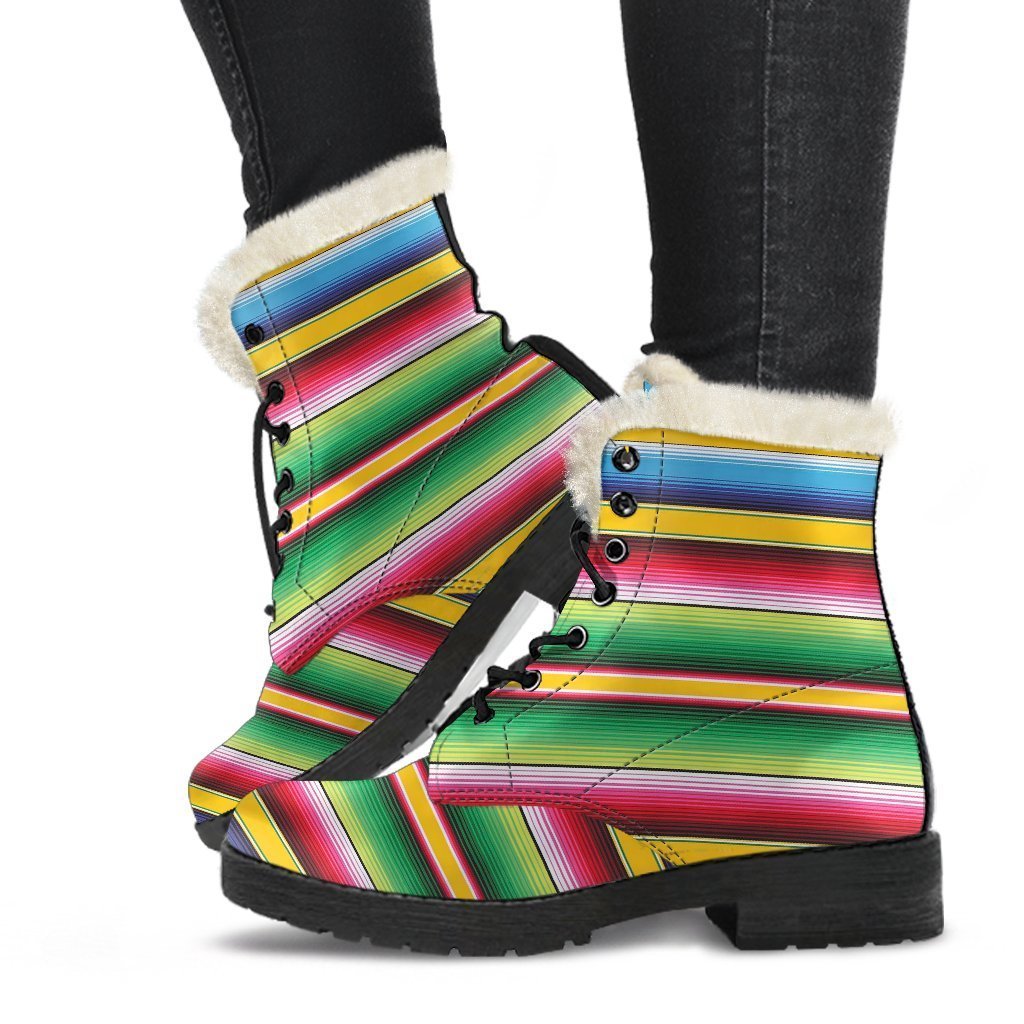 Serape Mexican Blanket Baja Pattern Print Comfy Winter Boots-grizzshop