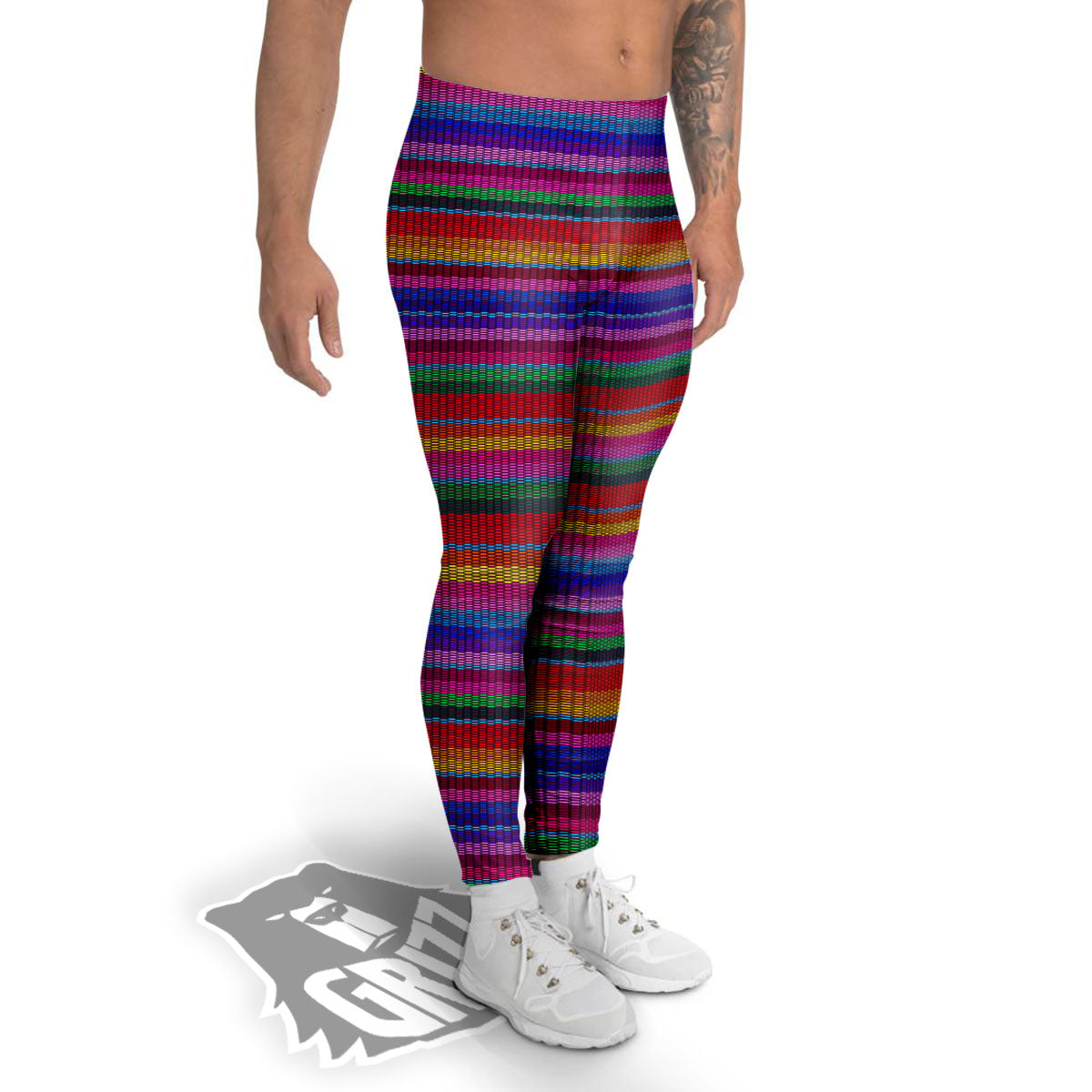 Serape Mexican Colorful Print Pattern Men's Leggings-grizzshop
