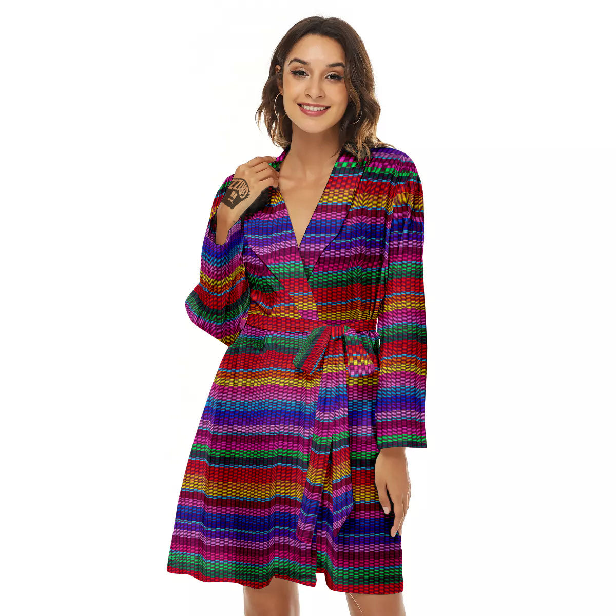 Serape Mexican Colorful Print Pattern Women's Robe-grizzshop