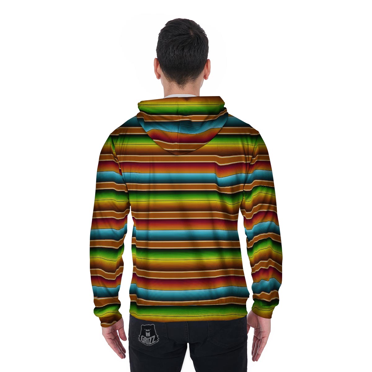 Serape Print Men's Zip Up Hoodie-grizzshop