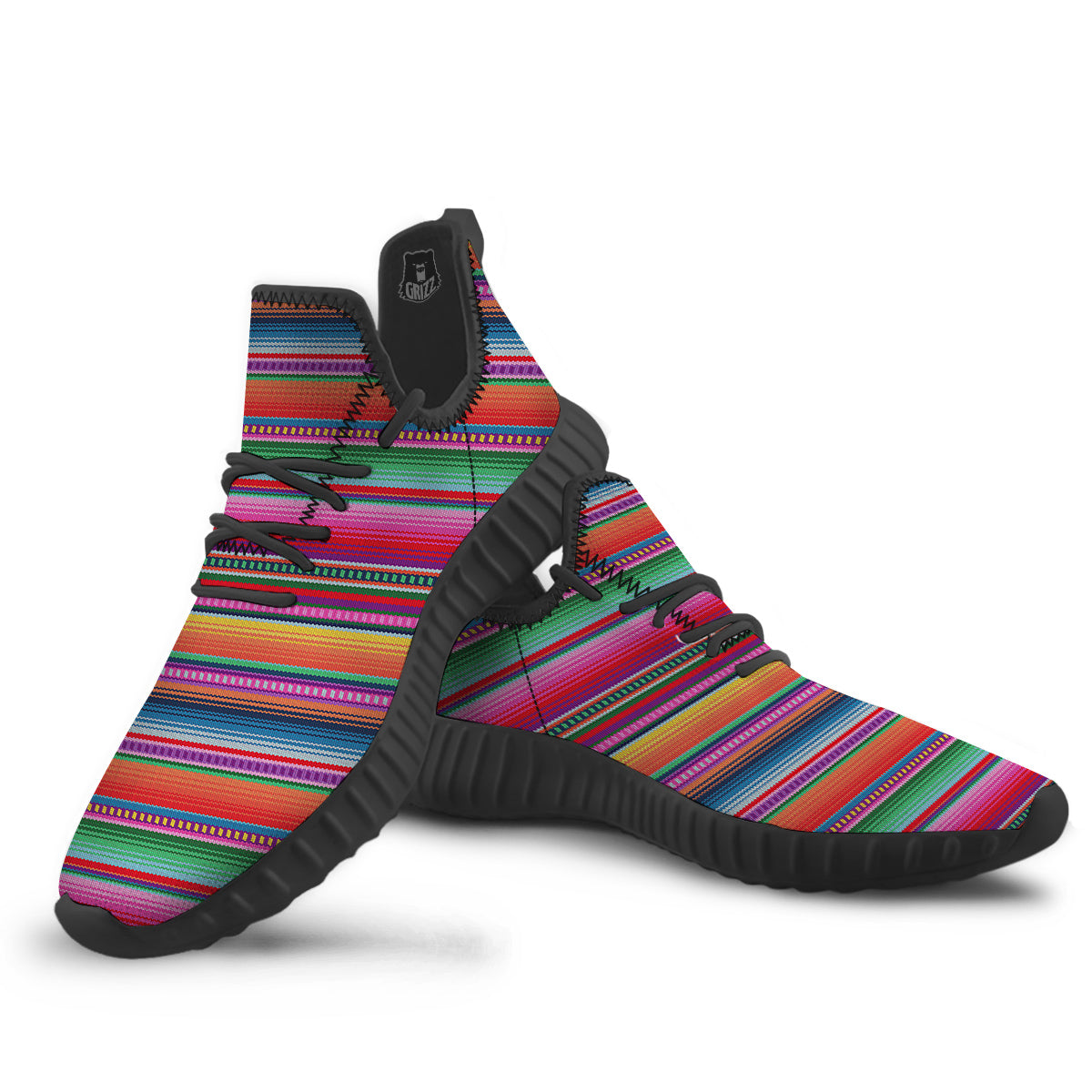 Serape Stripe Colorful Mexican Print Black Walking Shoes-grizzshop