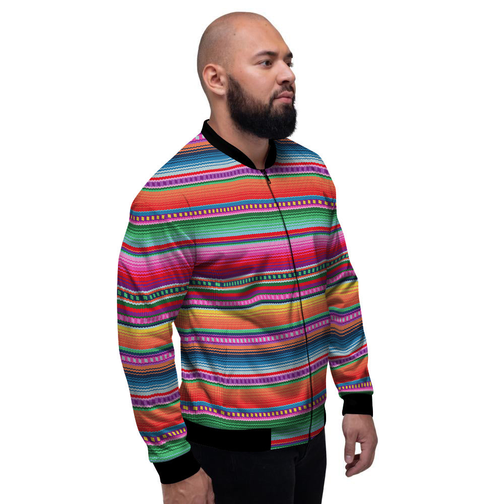 Serape Stripe Colorful Mexican Print Men's Bomber Jacket-grizzshop