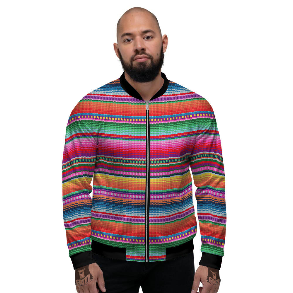 Serape Stripe Colorful Mexican Print Men's Bomber Jacket-grizzshop