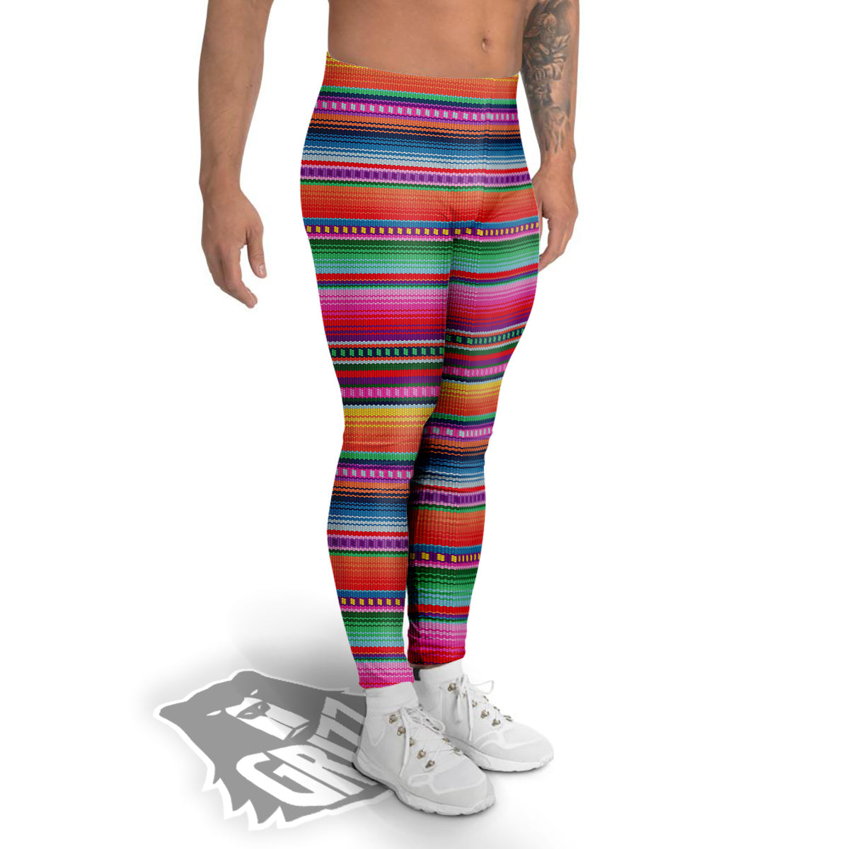 Serape Stripe Colorful Mexican Print Men's Leggings-grizzshop