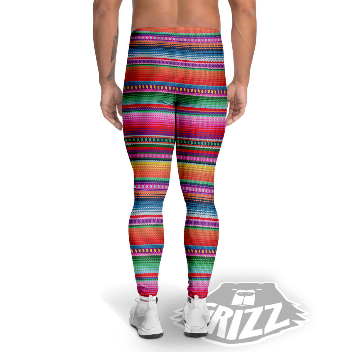 Serape Stripe Colorful Mexican Print Men's Leggings-grizzshop