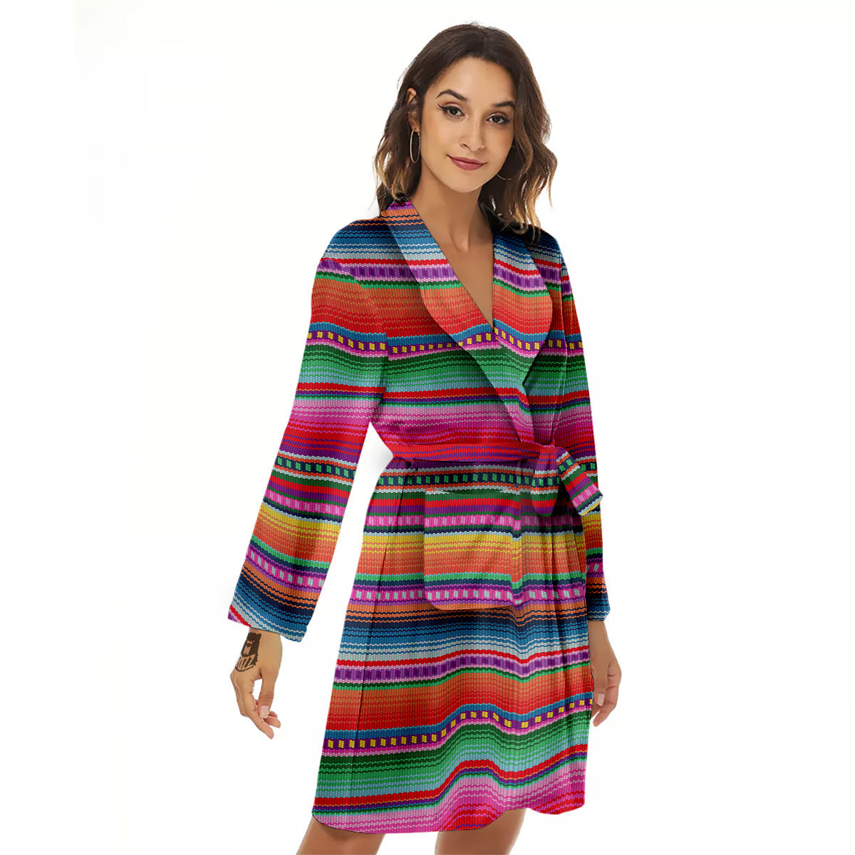Serape Stripe Colorful Mexican Print Women's Robe-grizzshop