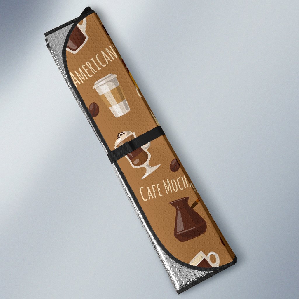 Set Coffee Pattern Print Car Sun Shade-grizzshop