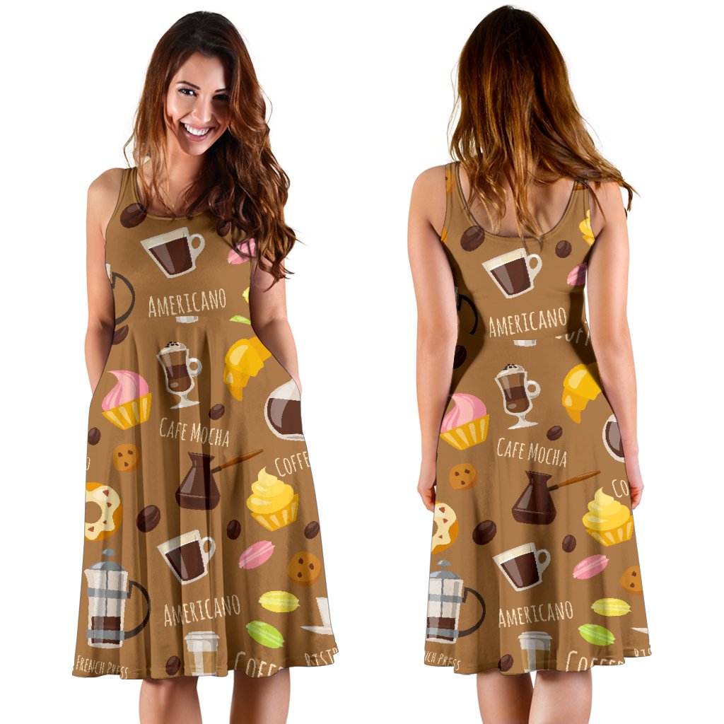 Set Coffee Pattern Print Dress-grizzshop