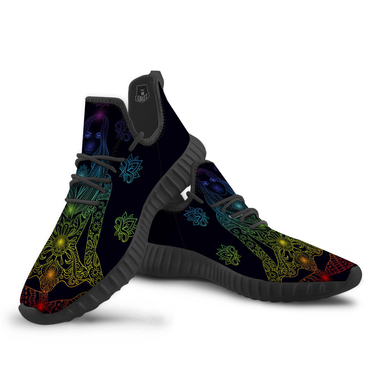 Seven Chakras Bohemian Print Black Walking Shoes-grizzshop