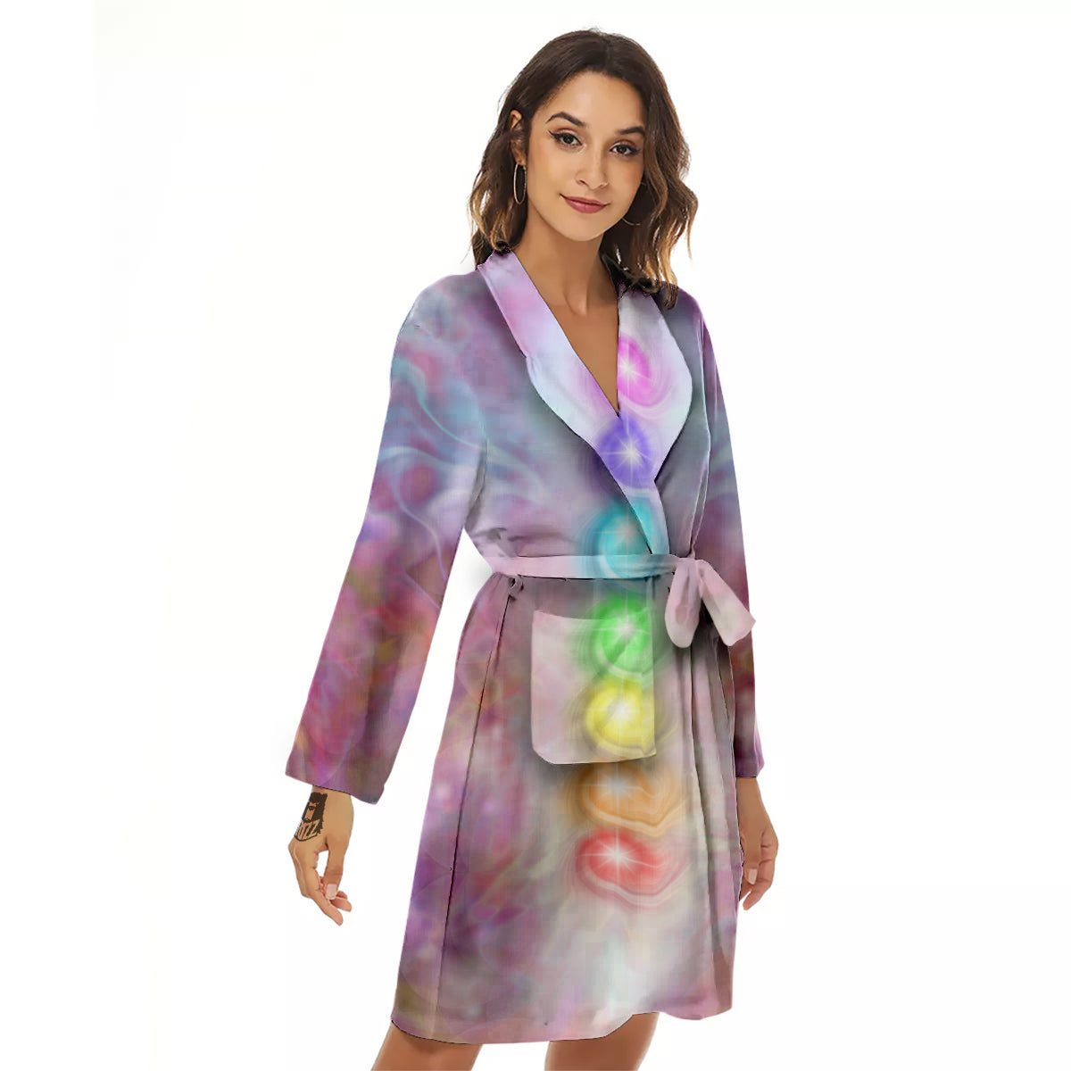 Seven Chakras Colorful Print Women's Robe-grizzshop