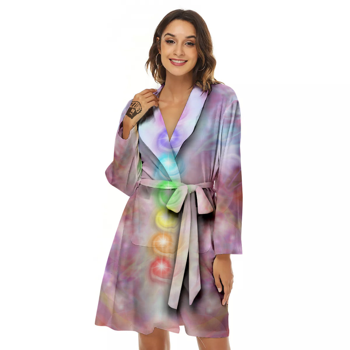 Seven Chakras Colorful Print Women's Robe-grizzshop