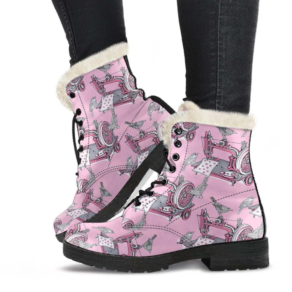 Sewing Machine Pattern Print Comfy Winter Boots-grizzshop