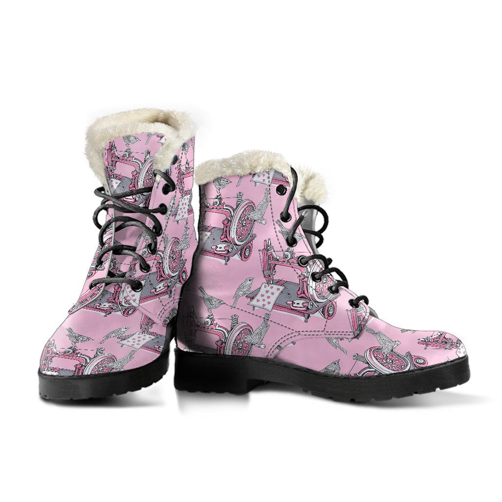 Sewing Machine Pattern Print Comfy Winter Boots-grizzshop
