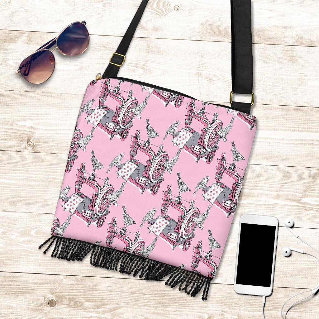 Sewing Machine Pattern Print Crossbody Bags-grizzshop