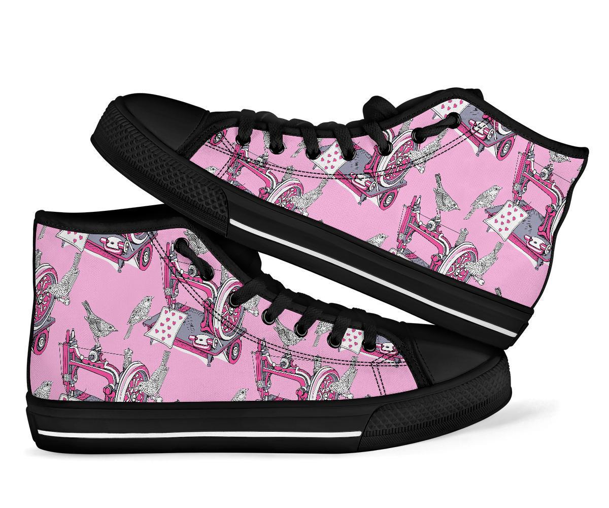 Sewing Machine Pattern Print Men Women's High Top Shoes-grizzshop