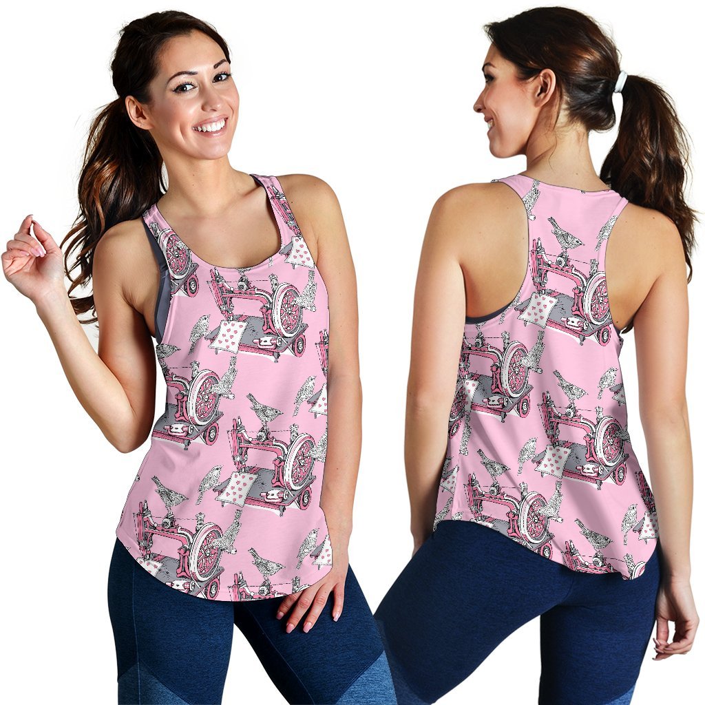 Sewing Machine Pattern Print Women's Racerback Tank Tops-grizzshop