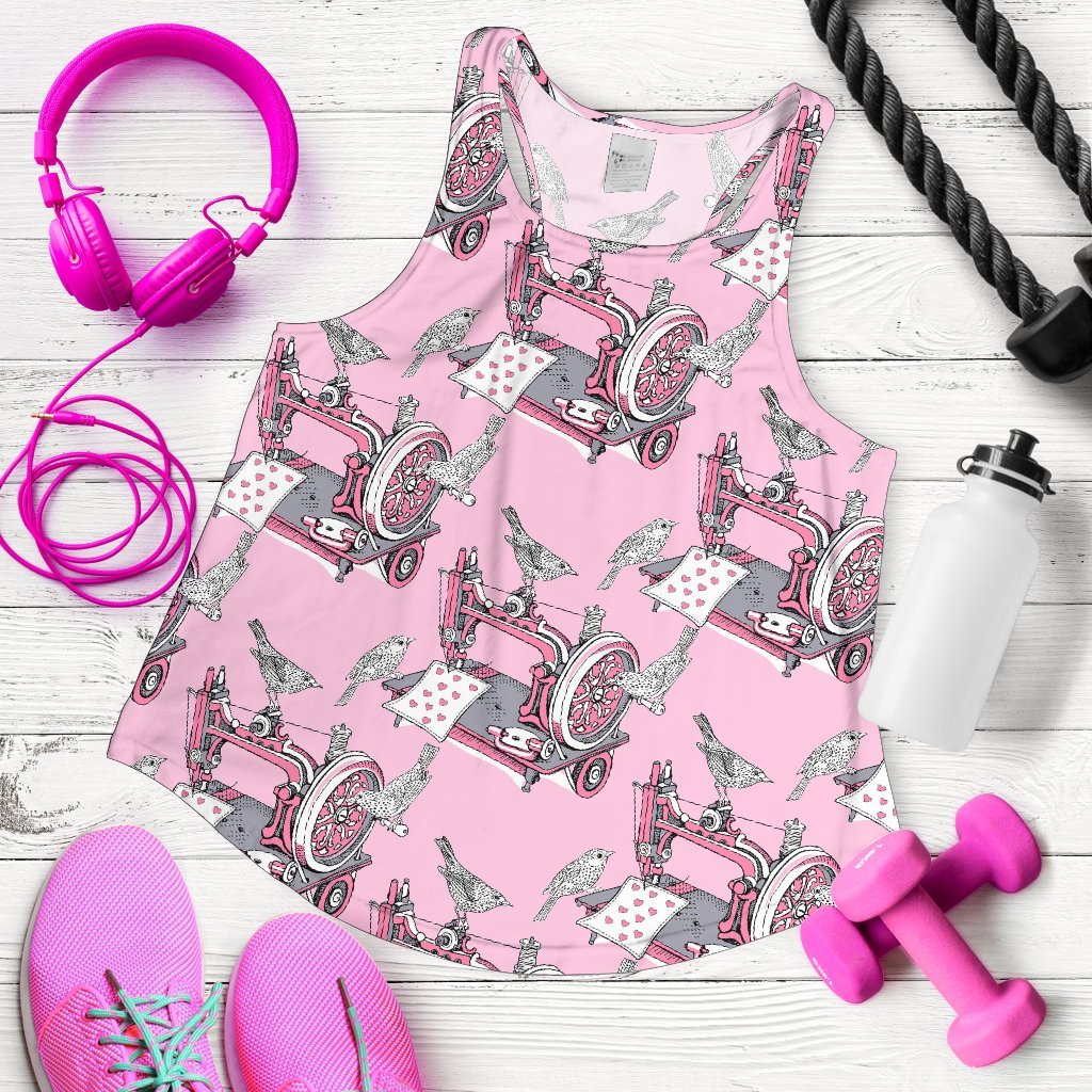 Sewing Machine Pattern Print Women's Racerback Tank Tops-grizzshop