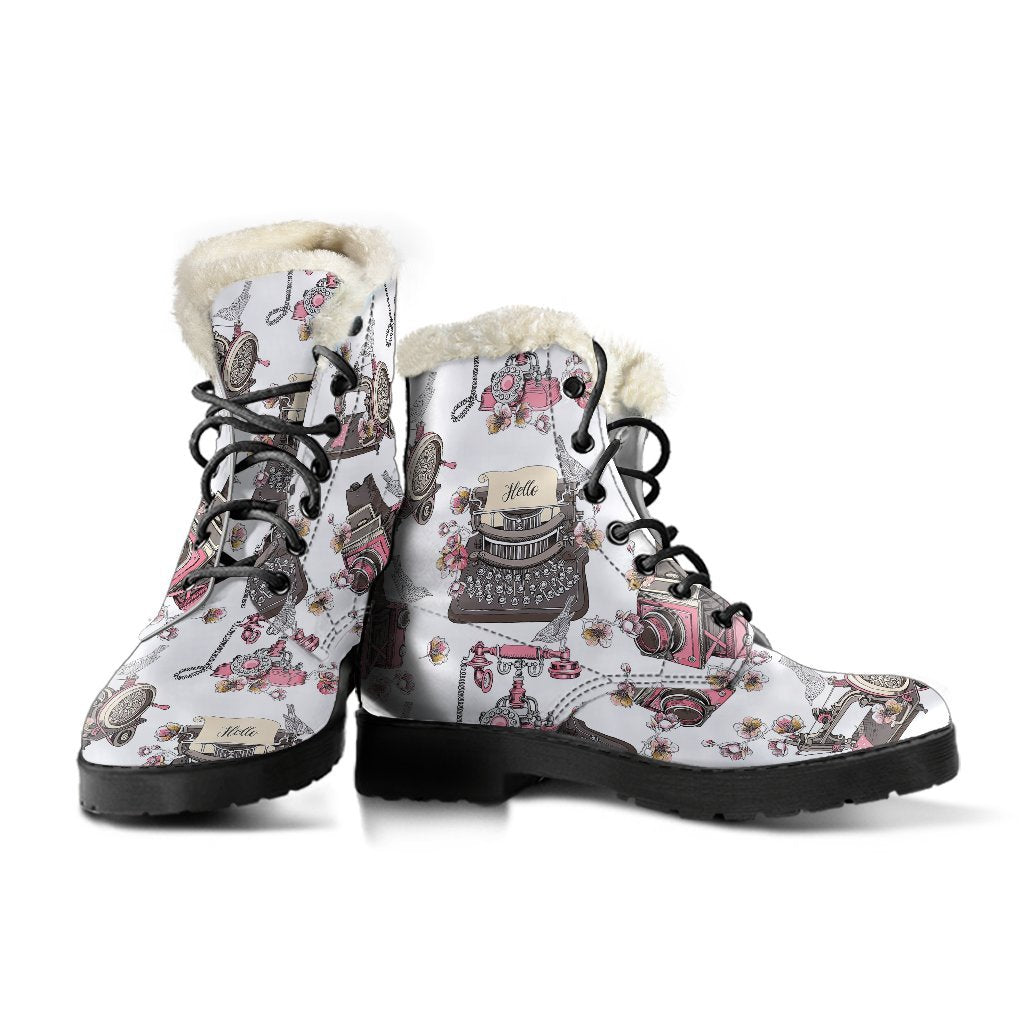 Sewing Machine Print Pattern Comfy Winter Boots-grizzshop