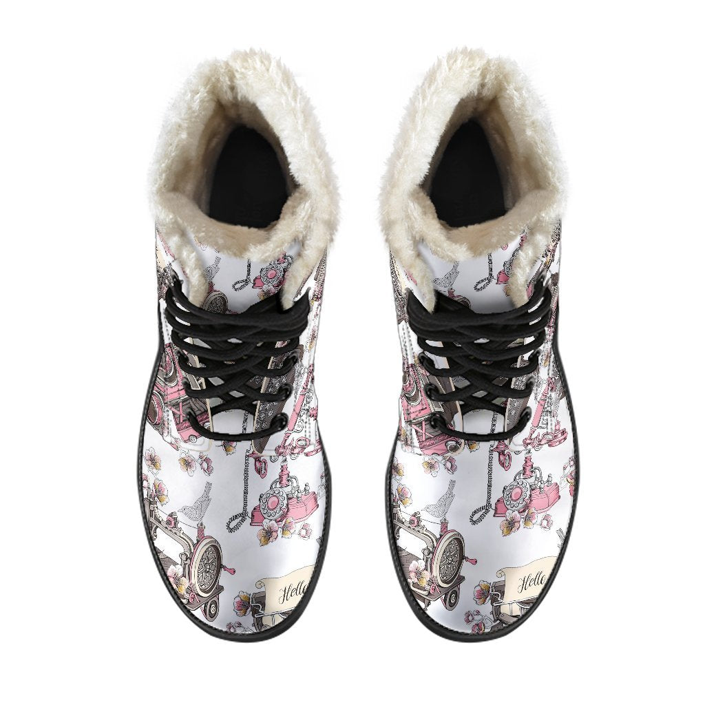 Sewing Machine Print Pattern Comfy Winter Boots-grizzshop