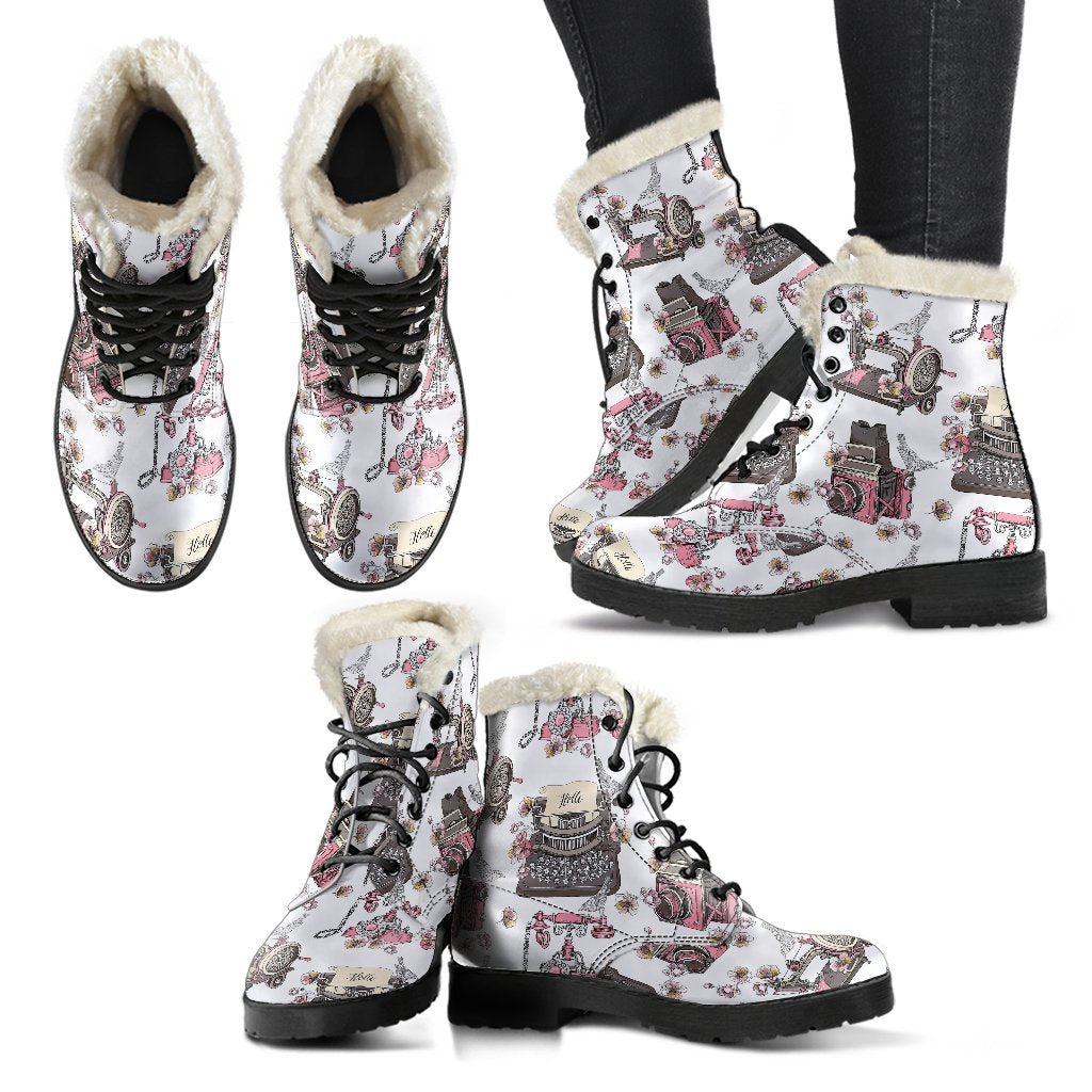 Sewing Machine Print Pattern Comfy Winter Boots-grizzshop