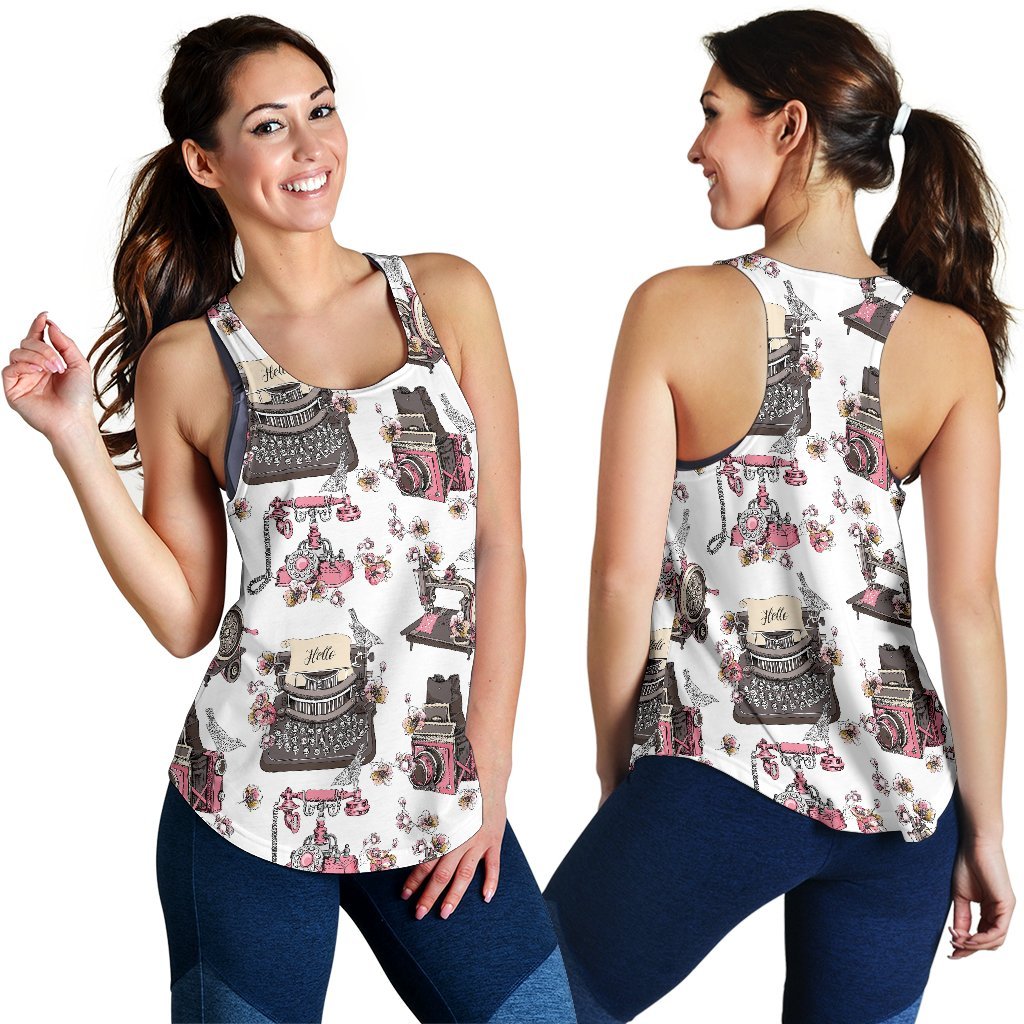 Sewing Machine Print Pattern Women's Racerback Tank Tops-grizzshop