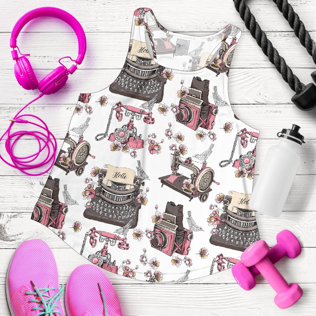 Sewing Machine Print Pattern Women's Racerback Tank Tops-grizzshop
