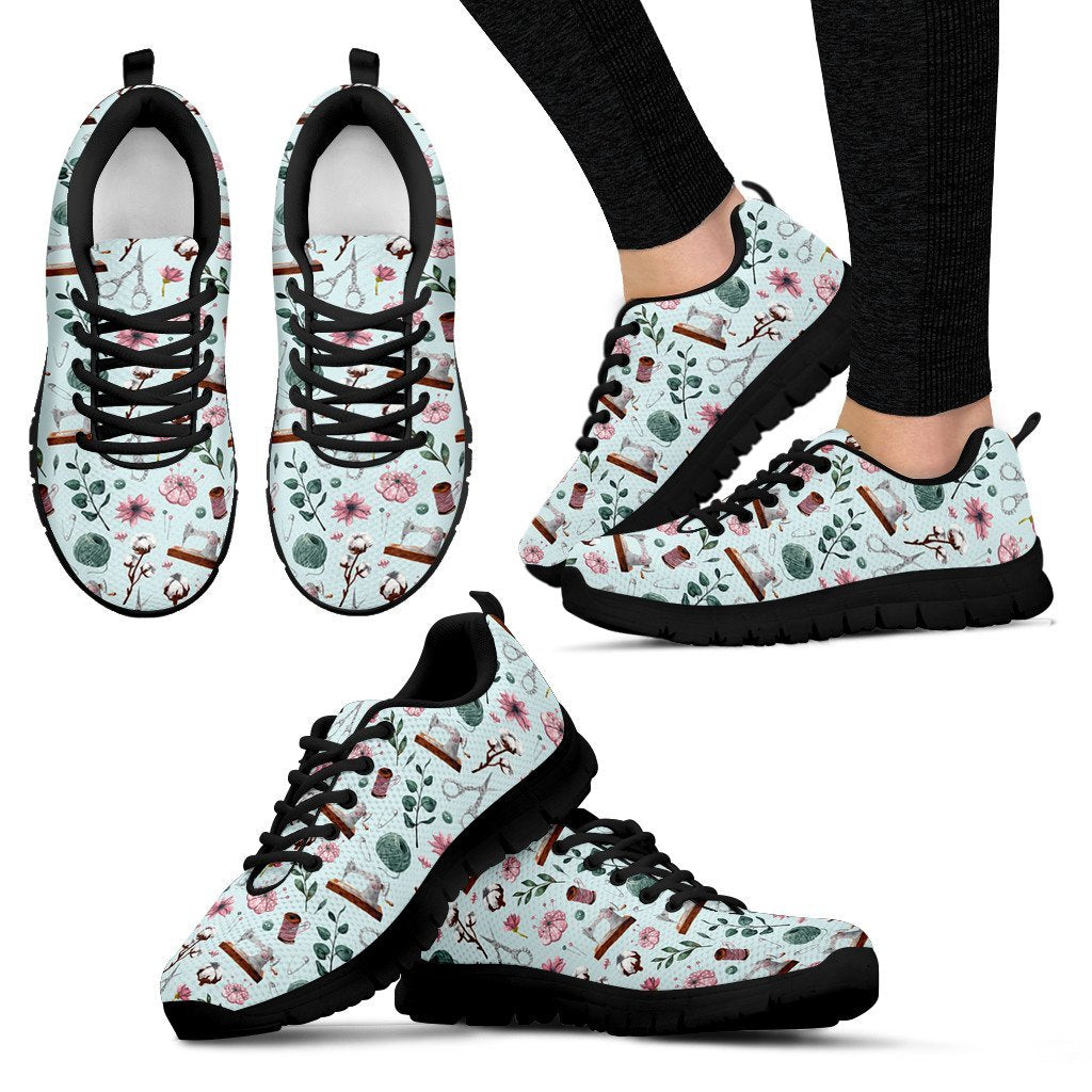 Sewing Pattern Print Black Sneaker Shoes For Men Women-grizzshop