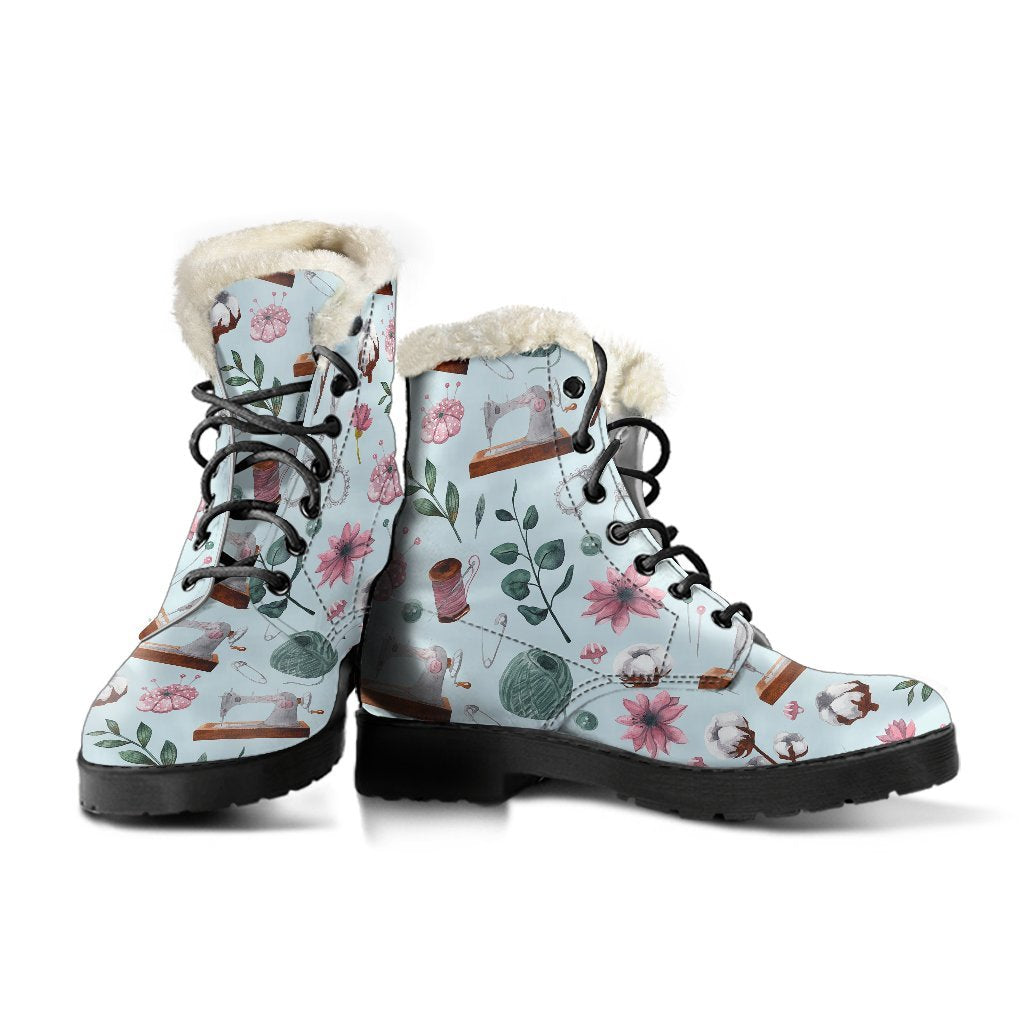 Sewing Pattern Print Comfy Winter Boots-grizzshop