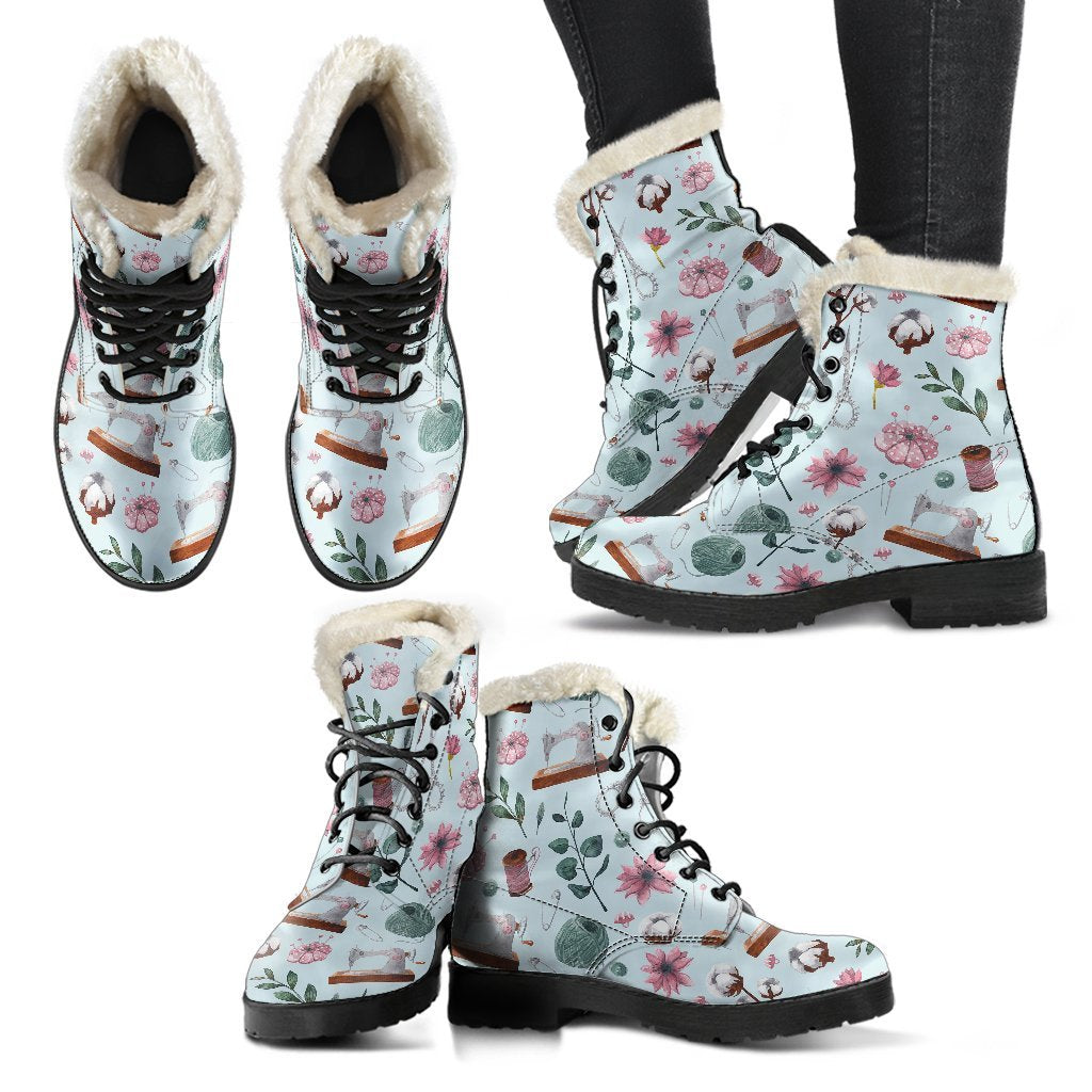 Sewing Pattern Print Comfy Winter Boots-grizzshop