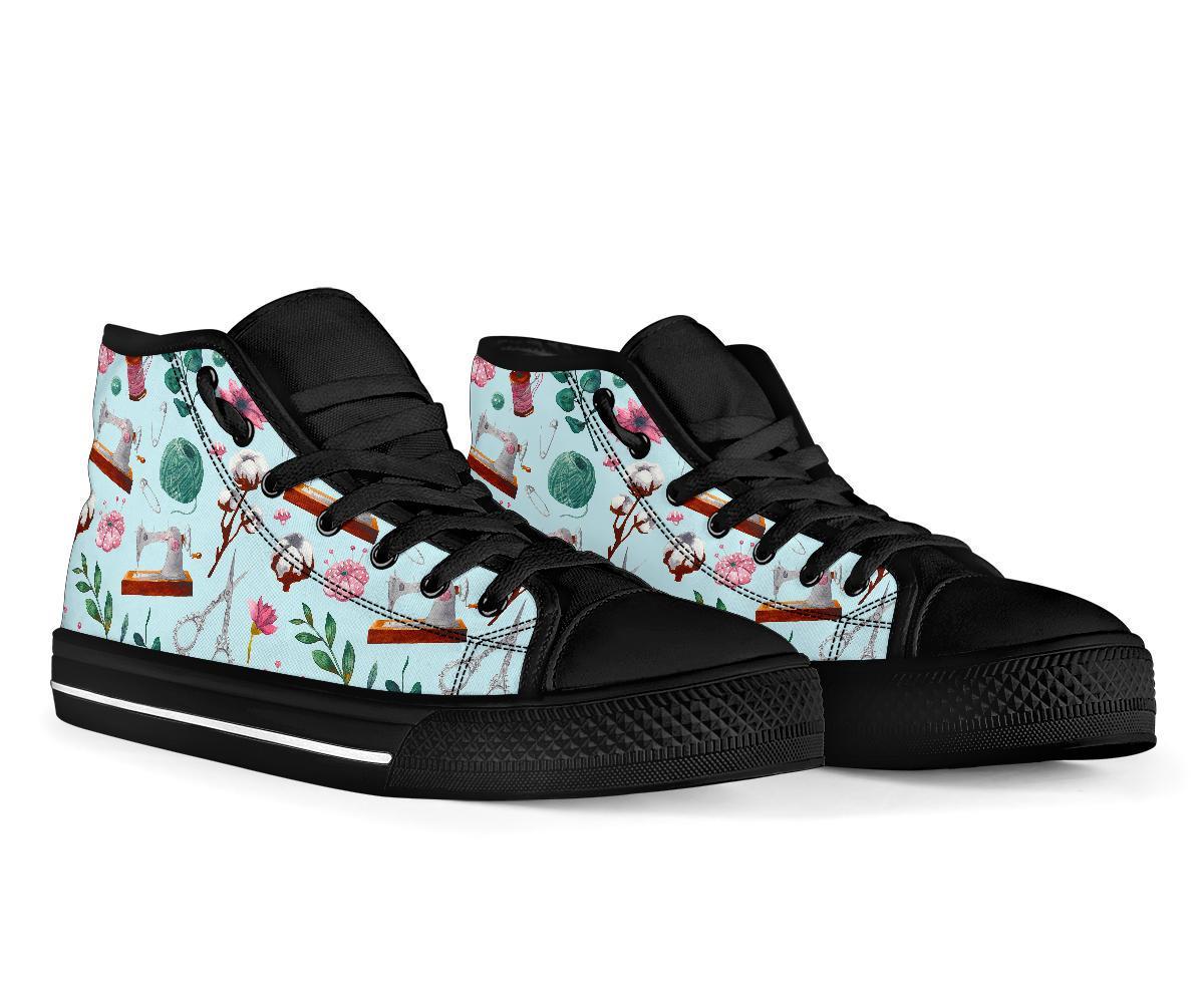Sewing Pattern Print Men Women's High Top Shoes-grizzshop