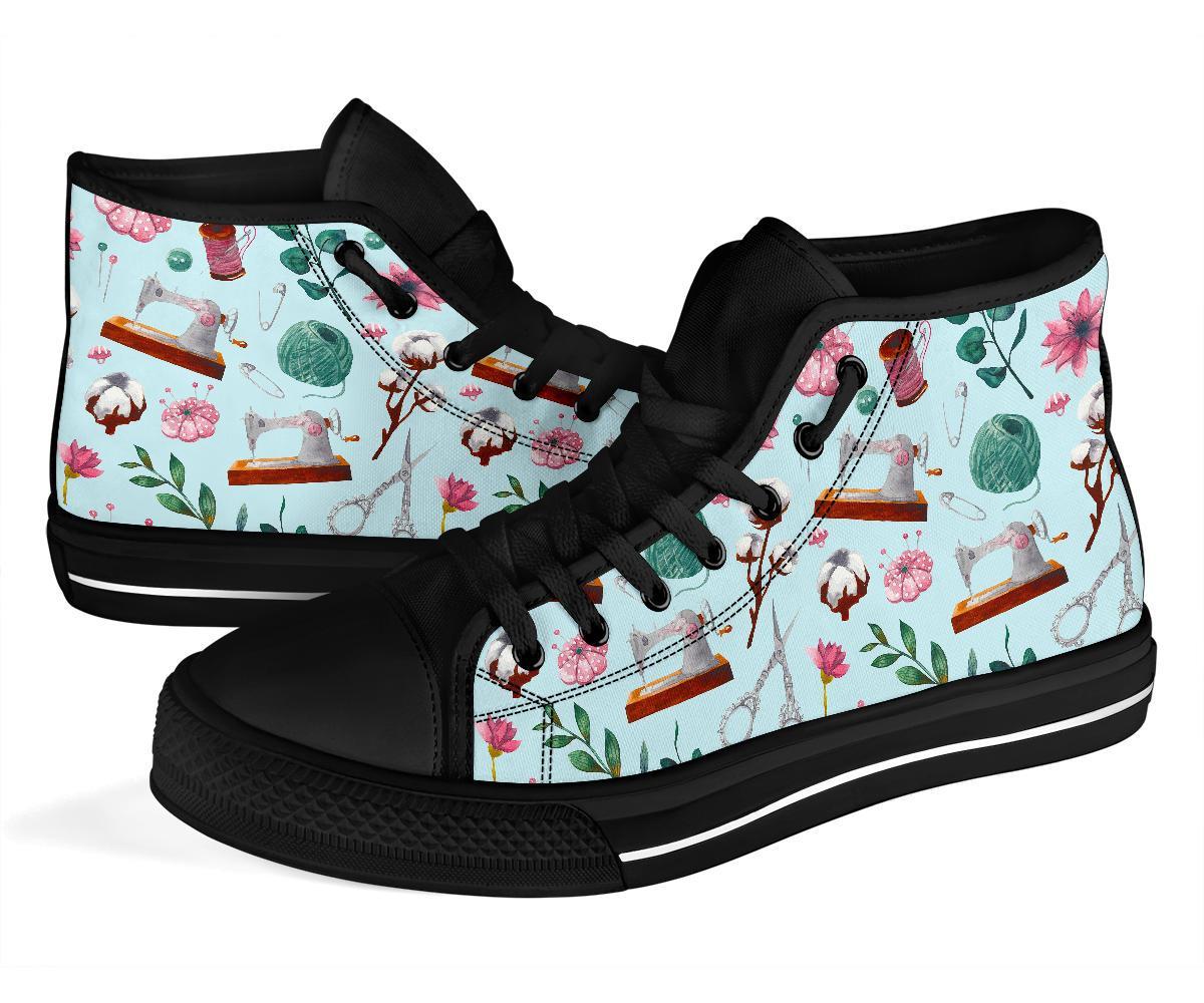 Sewing Pattern Print Men Women's High Top Shoes-grizzshop
