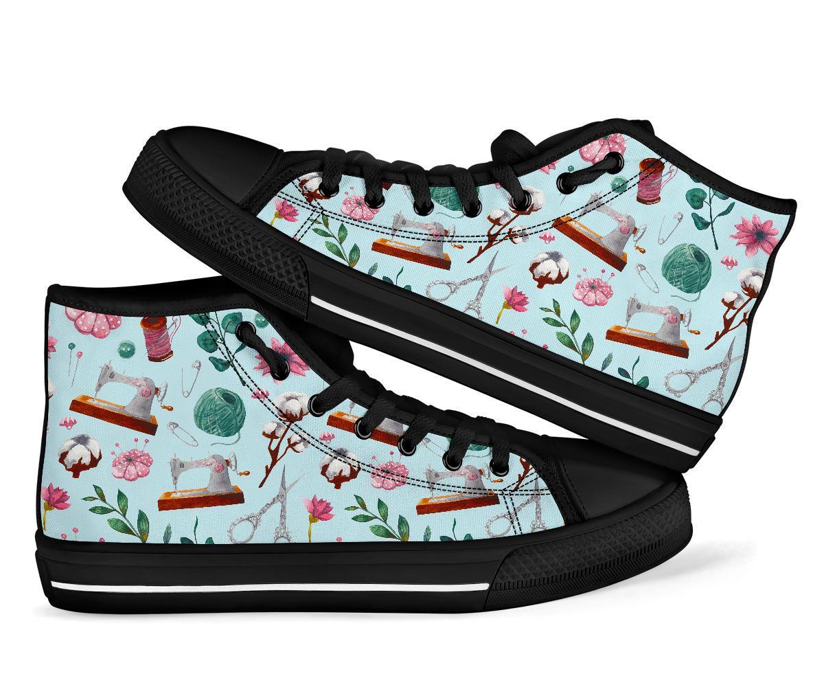 Sewing Pattern Print Men Women's High Top Shoes-grizzshop