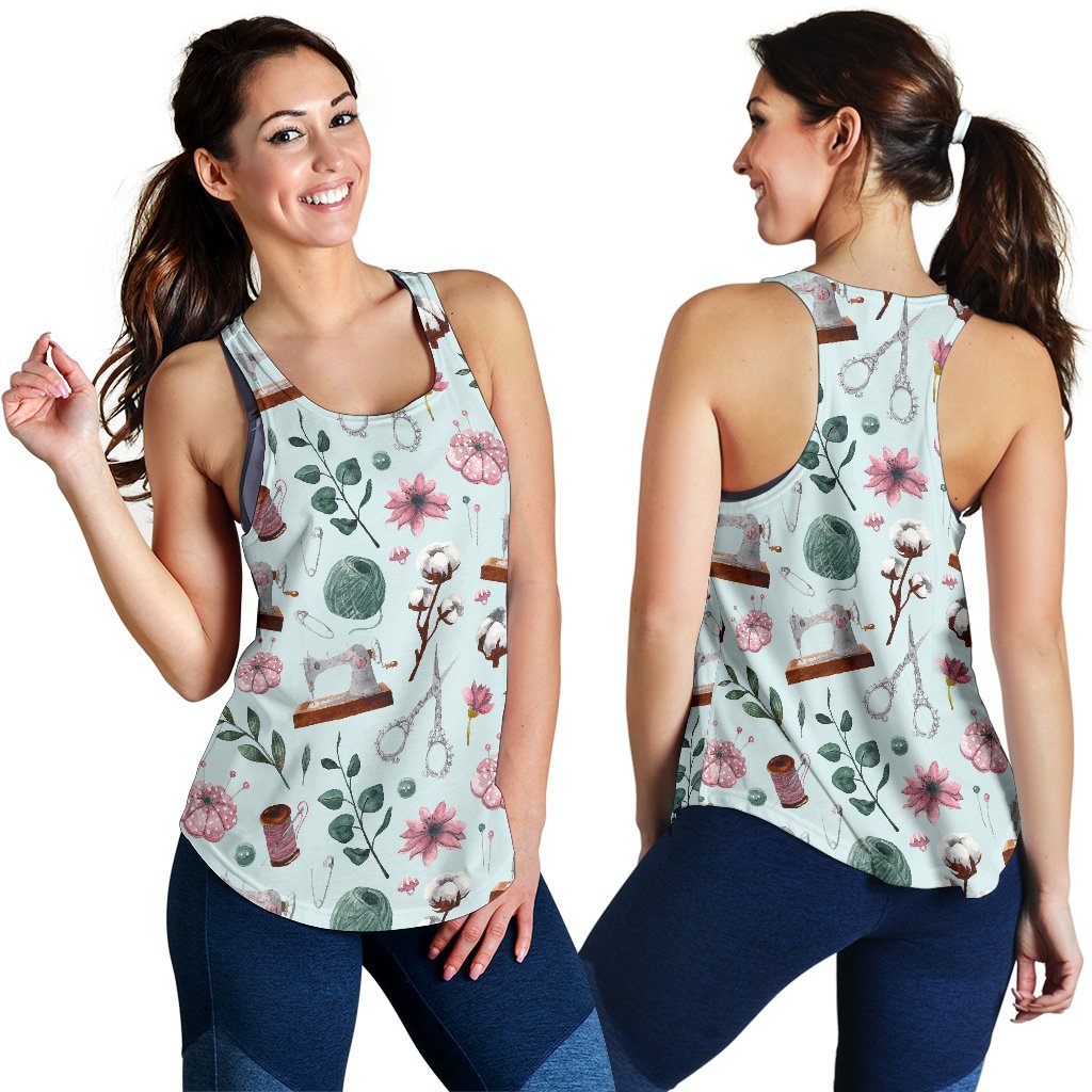 Sewing Pattern Print Women's Racerback Tank Tops-grizzshop