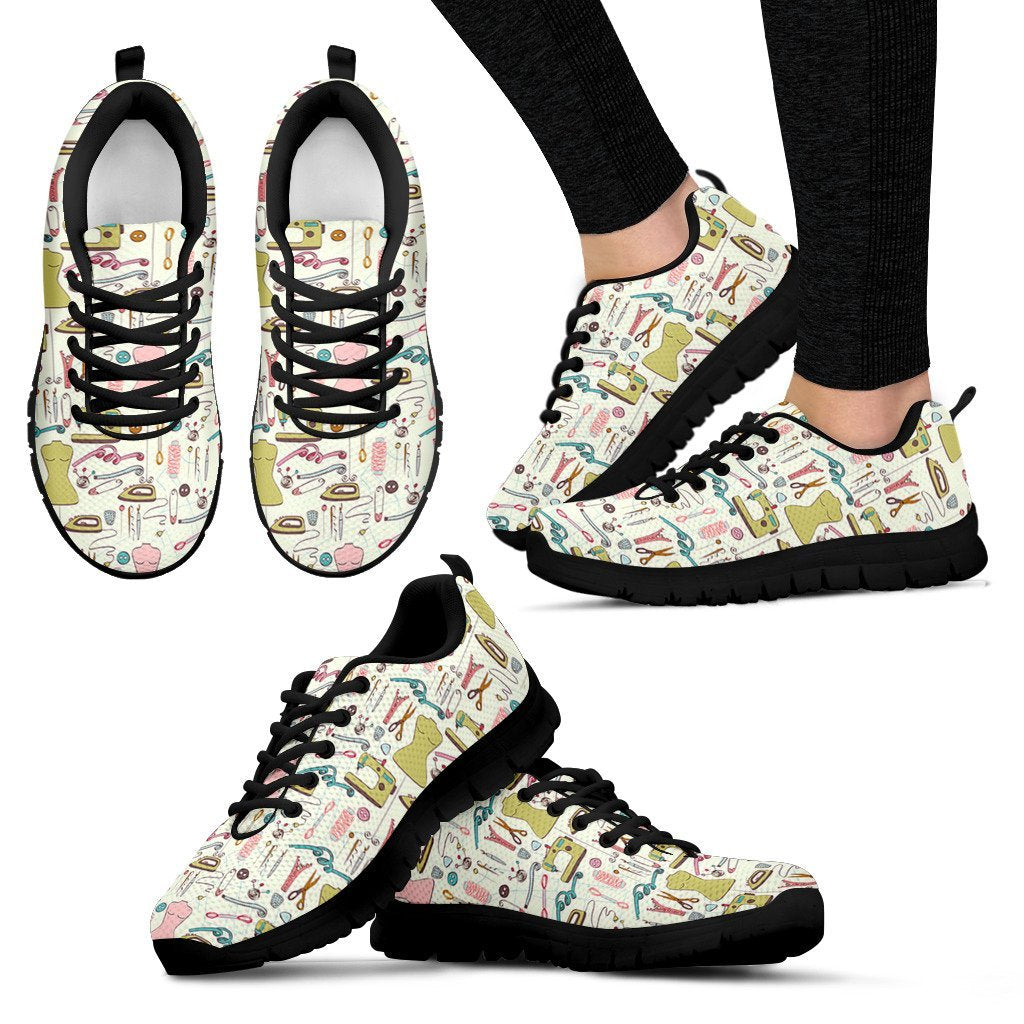 Sewing Print Pattern Black Sneaker Shoes For Men Women-grizzshop