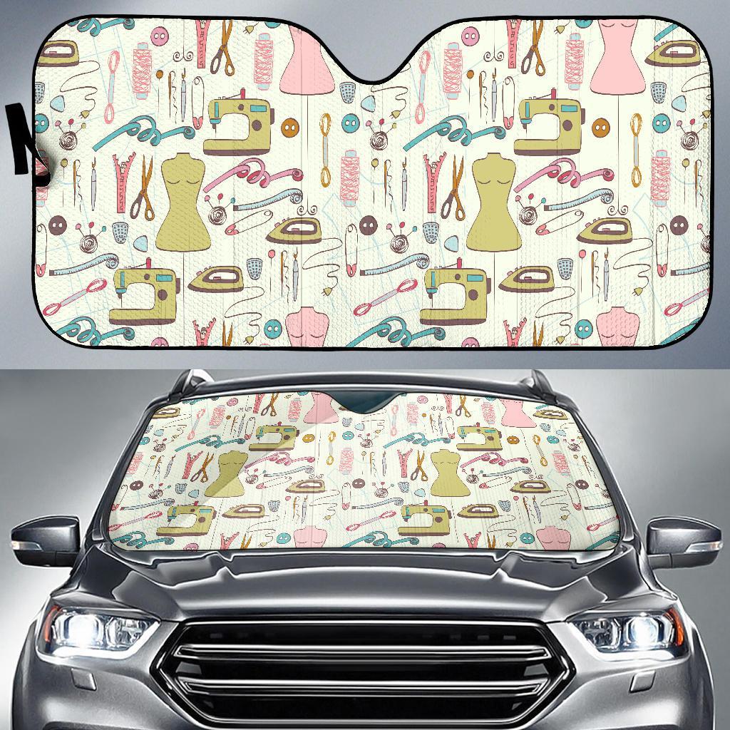 Sewing Print Pattern Car Sun Shade-grizzshop
