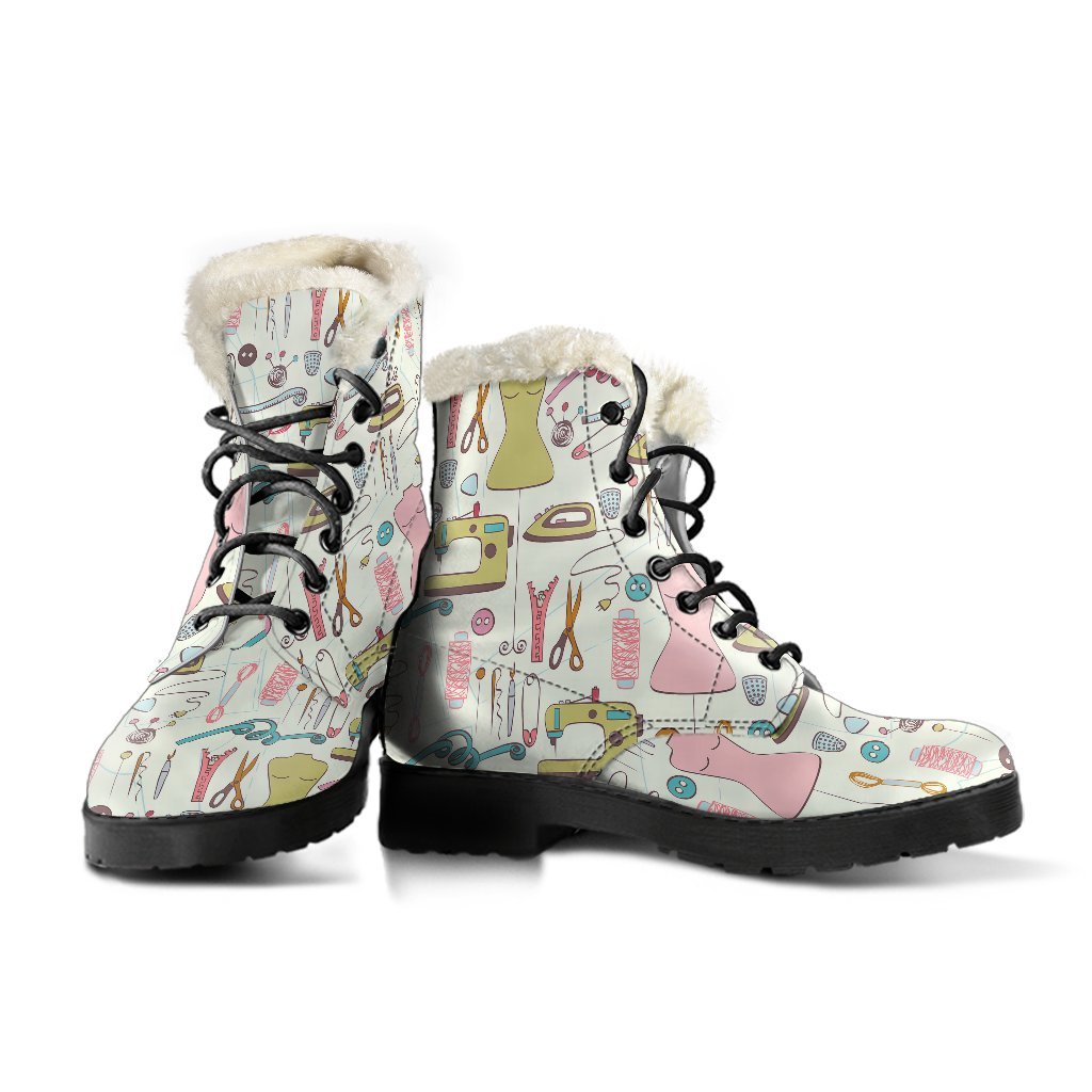 Sewing Print Pattern Comfy Winter Boots-grizzshop
