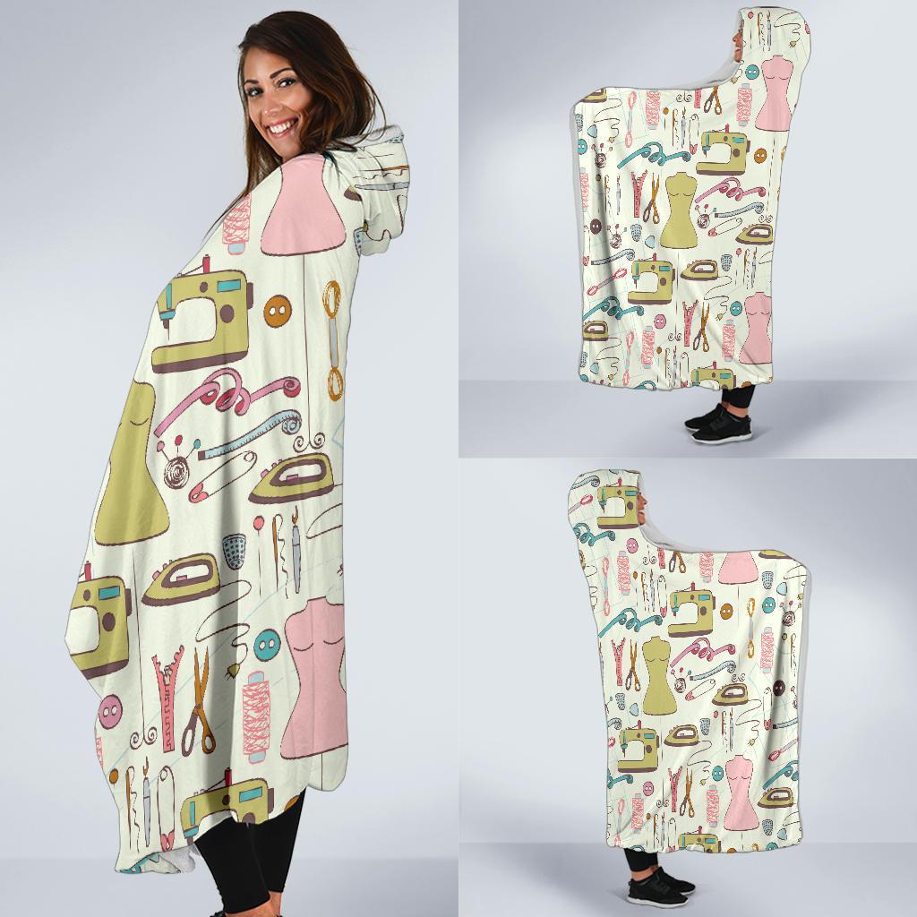 Sewing Print Pattern Hooded Blanket-grizzshop