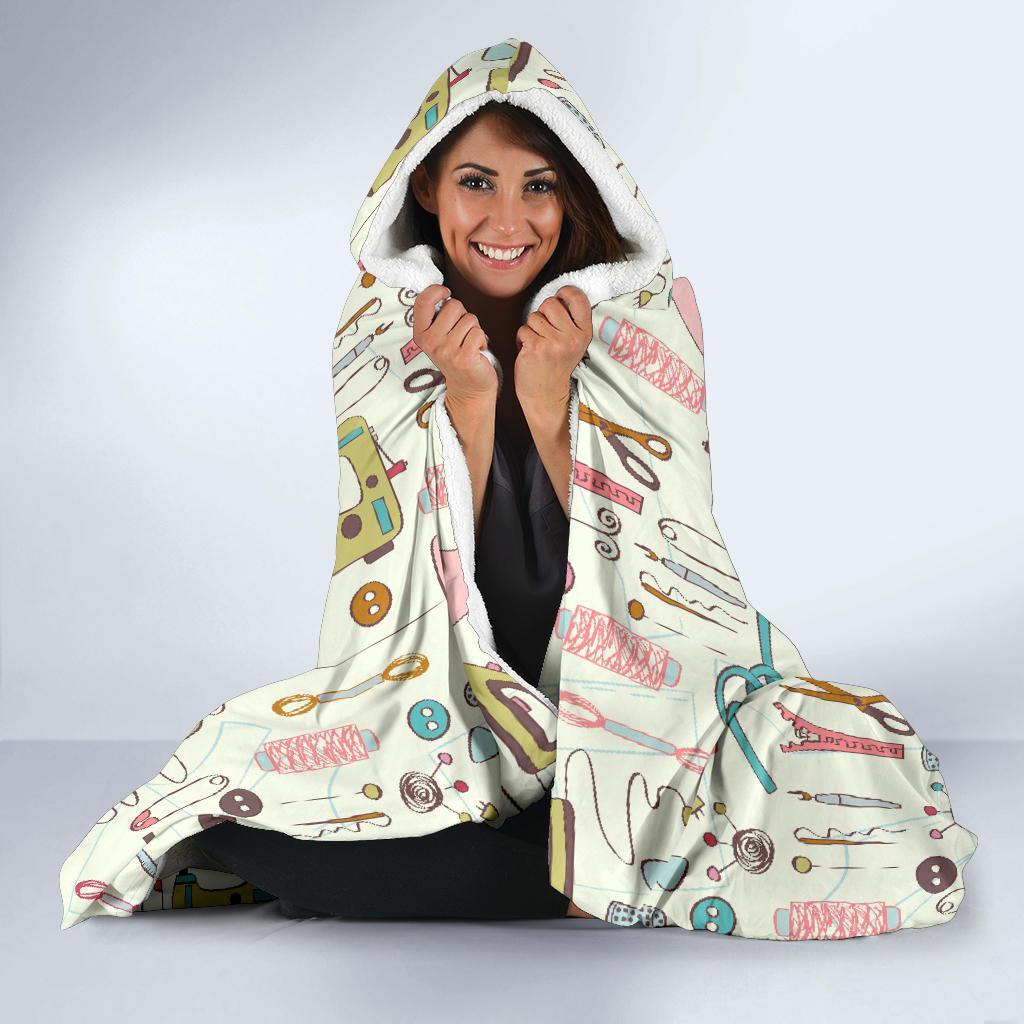 Sewing Print Pattern Hooded Blanket-grizzshop