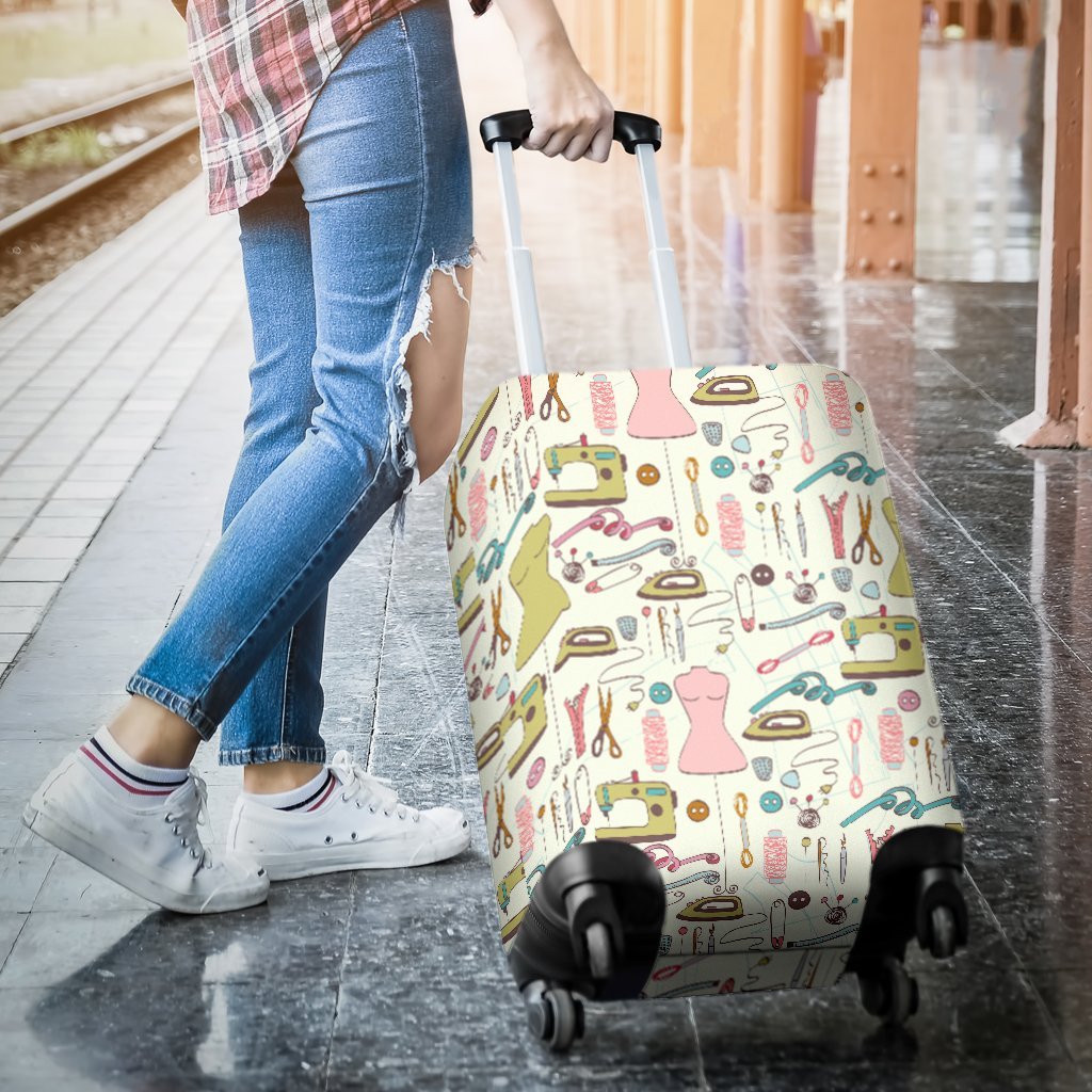 Sewing Print Pattern Luggage Cover Protector-grizzshop